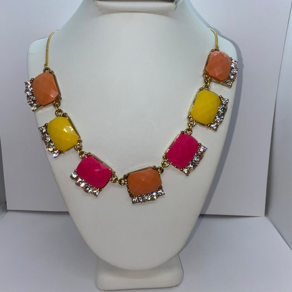 Gold-Tone Multicolored Pendant Bib Necklace